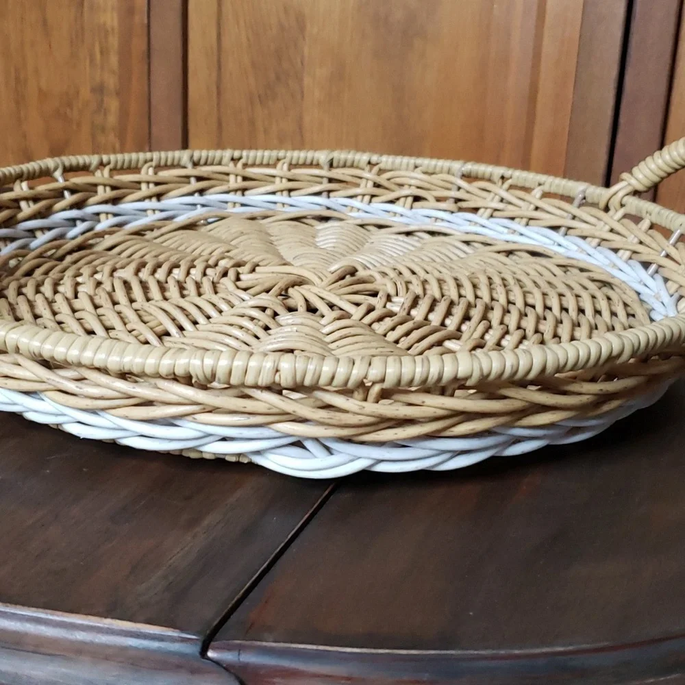 Round Woven Basket Tray with Handles